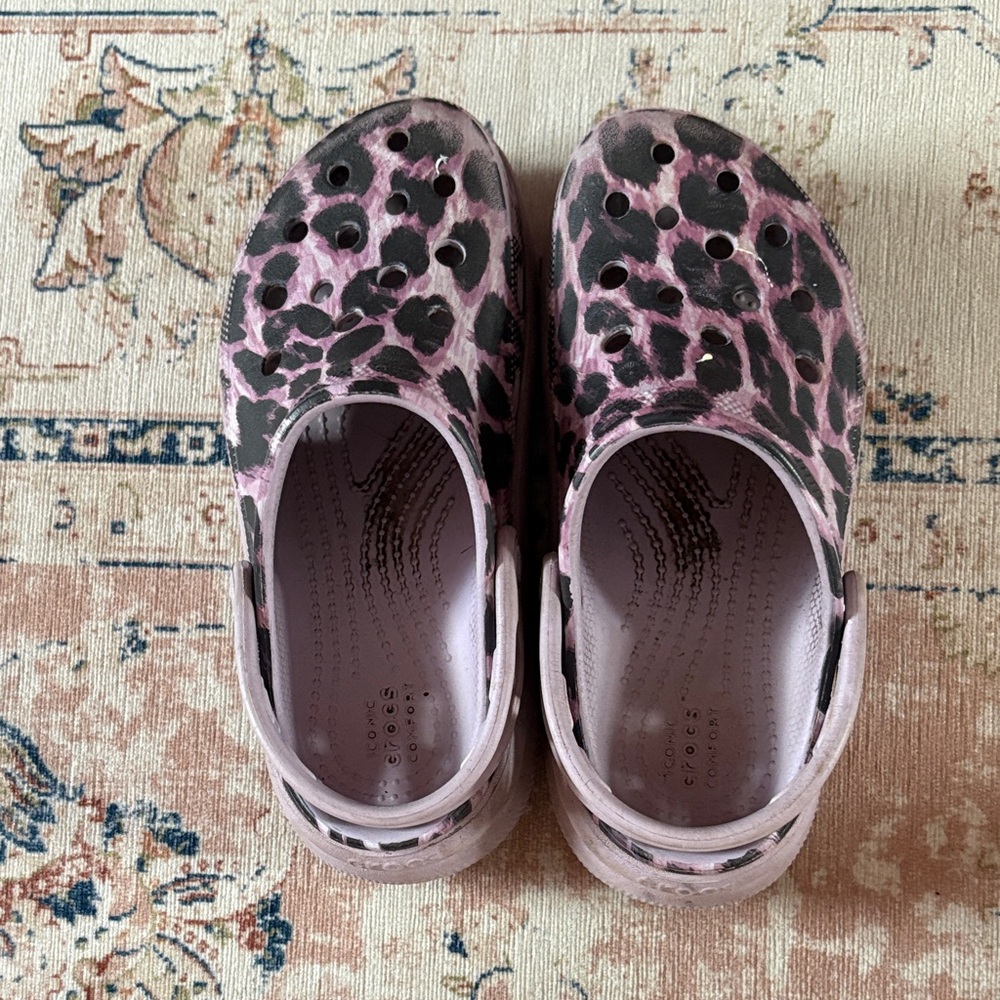 CROCS Purple Leopard Print Clogs